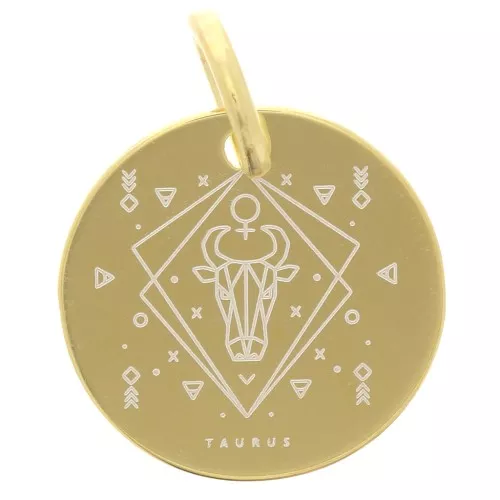 Ciondolo rotondo 13,5 mm - segno zodiacale Toro - Argento 925 dorato x1