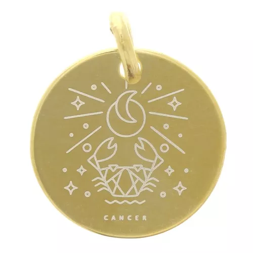 Ciondolo rotondo 13.5 mm - segno zodiacale Cancro - Argento 925 Gilt x1