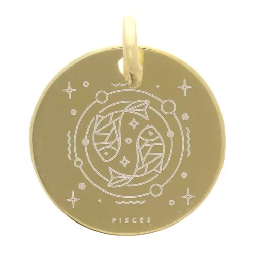 Ciondolo rotondo 13.5 mm - segno zodiacale Pesci - Argento 925 Gilt x1