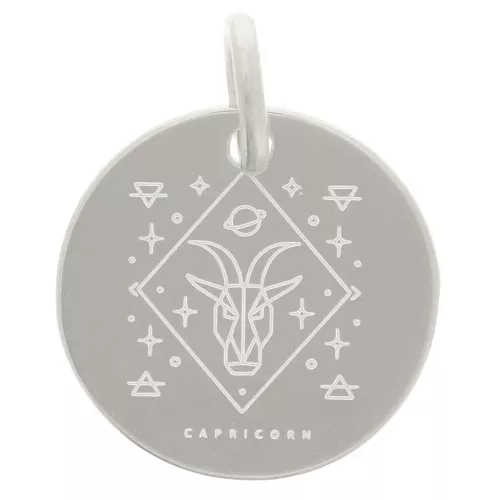Ciondolo rotondo 13.5 mm - segno zodiacale Capricorno - Argento 925 x1