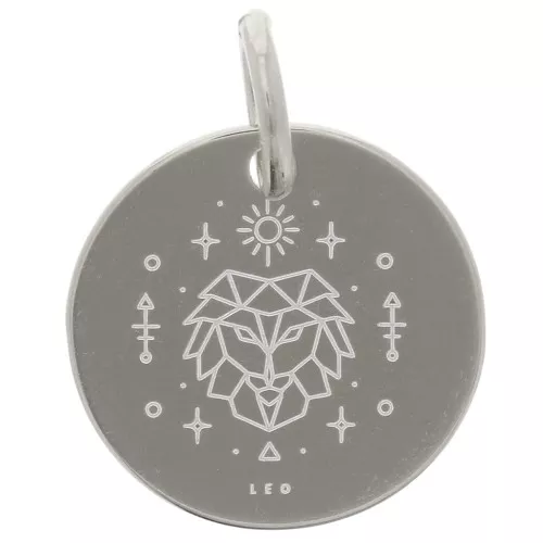 Ciondolo rotondo 13,5 mm - segno zodiacale Leone - Argento 925 x1