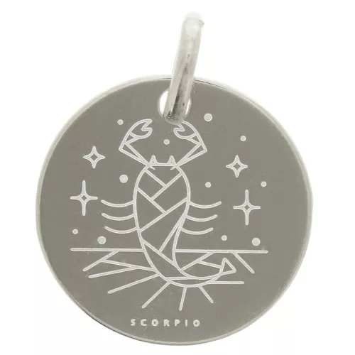 Ciondolo rotondo 13.5 mm - segno zodiacale Scorpione - Argento 925 x1