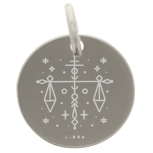 Ciondolo rotondo 13.5 mm - segno astrologico Libra - Argento 925 x1