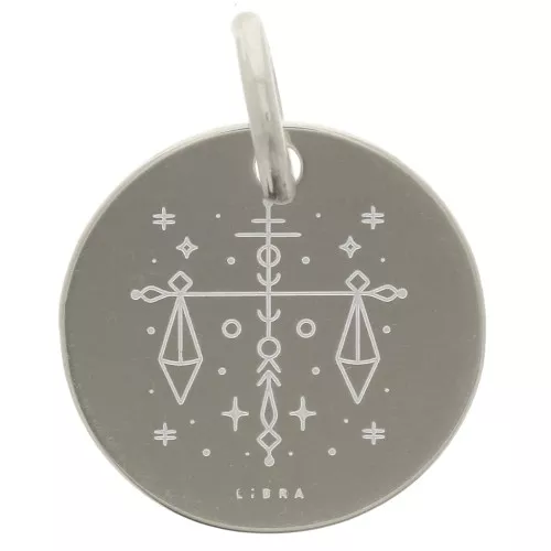Ciondolo rotondo 13.5 mm - segno astrologico Libra - Argento 925 x1