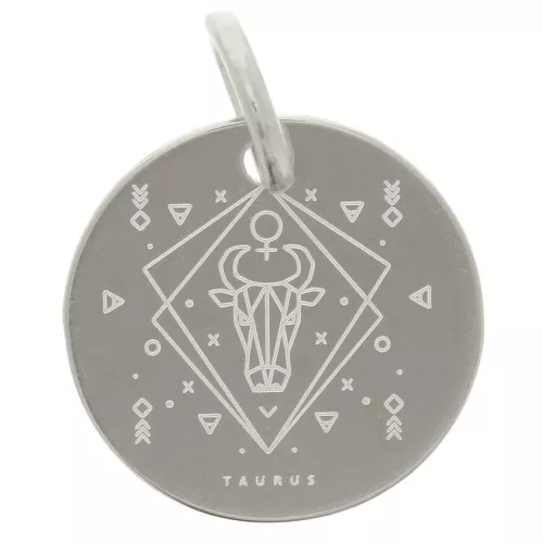 Ciondolo rotondo 13,5 mm - segno zodiacale Toro - Argento 925 x1