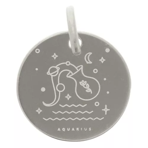 Ciondolo rotondo 13.5 mm - segno zodiacale Acquario - Argento 925 x1