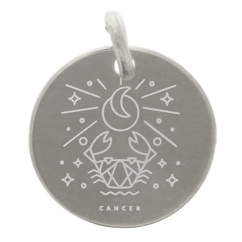 Ciondolo rotondo 13,5 mm - segno zodiacale Cancro - Argento 925 x1