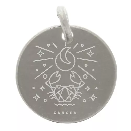 Ciondolo rotondo 13,5 mm - segno zodiacale Cancro - Argento 925 x1