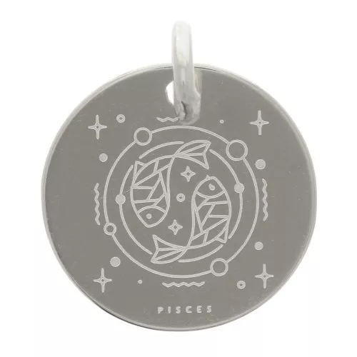 Ciondolo rotondo 13.5 mm - segno zodiacale Pesci - Argento 925 x1