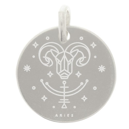 Ciondolo rotondo 13,5 mm - segno zodiacale Ariete - Argento 925 x1