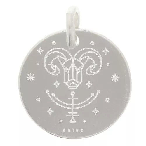Ciondolo rotondo 13,5 mm - segno zodiacale Ariete - Argento 925 x1