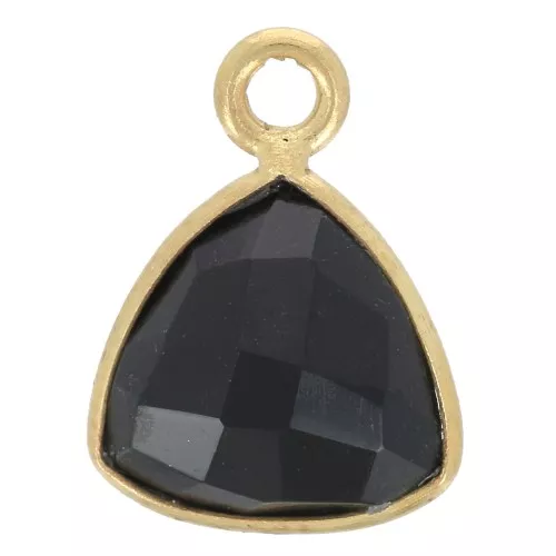 Ciondolo triangolo 12x9mm pietra semipreziosa sfaccettata- dorato - Black Onice x1