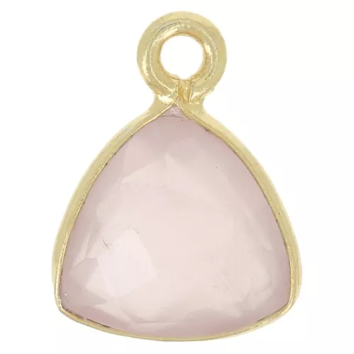 Ciondolo triangolo 12x9mm pietra semipreziosa sfaccettata- dorato - Quarzo rosa x1