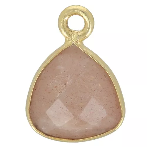 Ciondolo triangolo 12x9mm pietra semipreziosa sfaccettata- dorato- Peach Moonstone