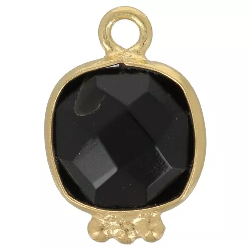 Charm con pietra preziosa sfaccettata quadrata 14x9 mm - dorato - Onice nero x1