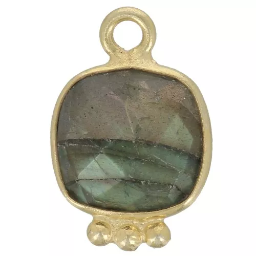 Ciondolo con pietra semipreziosa sfaccettata 14x9 mm - dorato- Labradorite x1