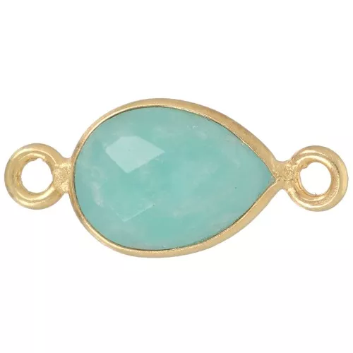 Pietra semipreziosa sfaccettata Distanziatore 13x8 mm - Dorato con oro fino - Amazzonite