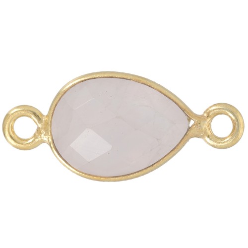 Distanziatore in pietra semipreziosa 13x8 mm - Dorato con oro fino - Quarzo rosa x1