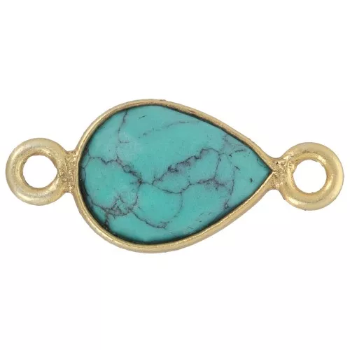 Distanziatore a goccia 13x8mm in pietra semipreziosa - Dorato con oro fino - Turchese