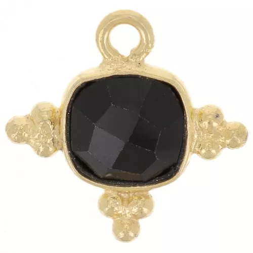 Ciondolo con pietra semi preziosa sfaccettata 13mm - dorato - Onice nero x1
