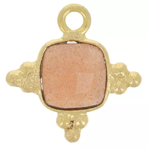 Ciondolo con pietra semipreziosa sfaccettata 12mm -Dorato-Pietra di luna peach