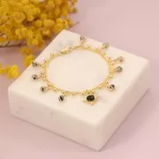 Ciondolo con pietra semi preziosa sfaccettata 13mm -dorato - Labradorite x1