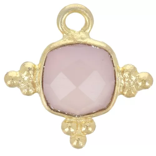 Ciondolo con pietra semi preziosa sfaccettata 13 mm - dorato- Quarzo rosa x1