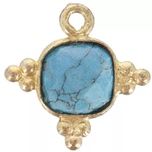 Ciondolo con imitazione pietra semipreziosa di 12mm -Dorato con oro fino- Turchese