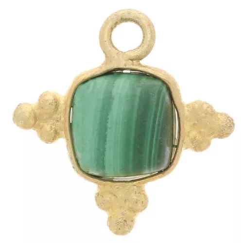 Ciondolo con pietra semipreziosa di 13 mm - Dorato con oro fino - Malachite x1