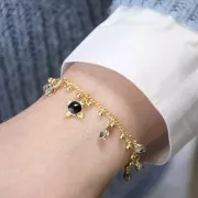 Ciondolo con pietra semipreziosa di 13 mm - Dorato con oro fino - Malachite x1