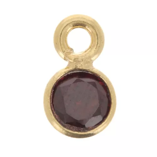Ciondolo tondo con pietra semipreziosa da 5 mm -Dorato con oro fino - Granato x1