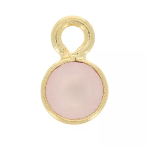 Ciondolo tondo con pietra semipreziosa da 5 mm -Dorato con oro fino Quarzo rosa x1
