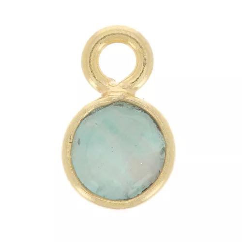 Ciondolo tondo con pietra semipreziosa da 5mm -Dorato con oro fino- amazzonite x1