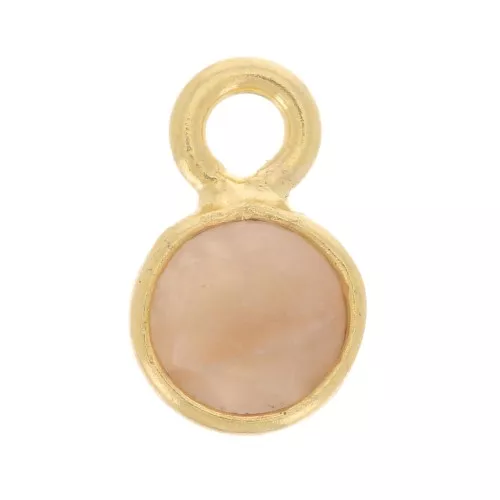 Ciondolo tondo con pietra semipreziosa da 5mm Dorato oro fino Pietra di luna Peach