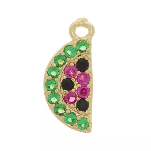 Ciondolo cocomero con ossido di zirconio 12x5 mm -dorato - Multicolore x1