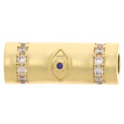 Perla tubo con ossido di zirconio 18x8 mm - occhio - dorato - Blu - Cristallo x1
