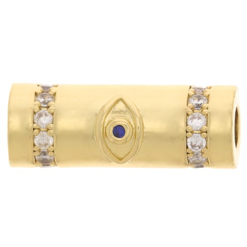 Perla tubo con ossido di zirconio 18x8 mm - occhio - dorato - Blu - Cristallo x1