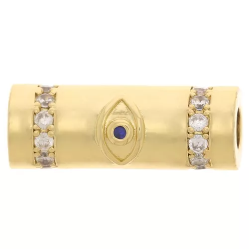 Perla tubo con ossido di zirconio 18x8 mm - occhio - dorato - Blu - Cristallo x1