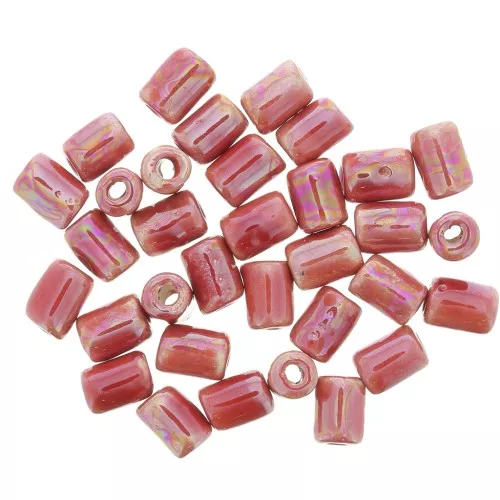 Perline di ceramica stile Heishi 7x5mm - Rosso chiaro iridescente x5