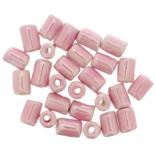 Perline a tubo in ceramica Heishi 7x5 mm - Rosa chiaro iridescente x5