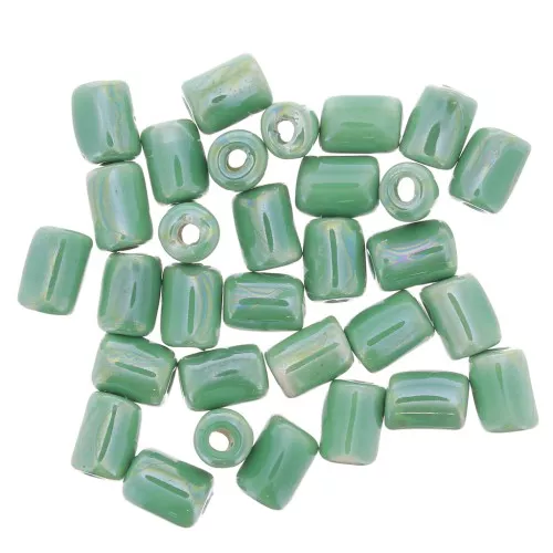 Perline di ceramica stile Heishi 7x5 mm - Verde iridescente x5