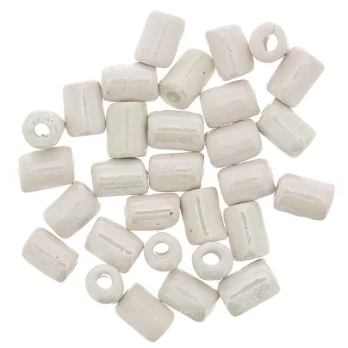 Perline di ceramica stile Heishi 7x5 mm - Bianco iridescente x5