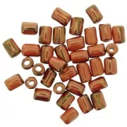 Perline a tubo in ceramica stile Heishi 7x5mm - Arancione marmorizzato iridescente x5