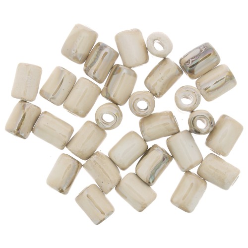 Perline a tubo in ceramica stile Heishi 7x5 mm - beige marmorizzato iridescente x5