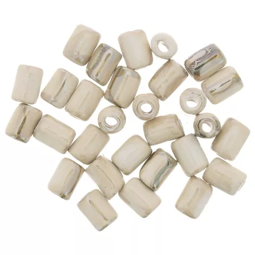 Perline a tubo in ceramica stile Heishi 7x5 mm - beige marmorizzato iridescente x5