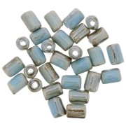 Perline a tubo in ceramica Heishi 7x5 mm Azzurro marmorizzato iridescente x5