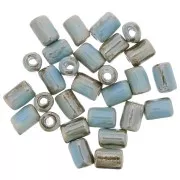 Perline a tubo in ceramica Heishi 7x5 mm Azzurro marmorizzato iridescente x5