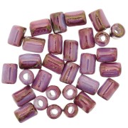 Perline a tubo in ceramica Heishi 7x5 mm - Iridescente marmorizzato fucsia x5