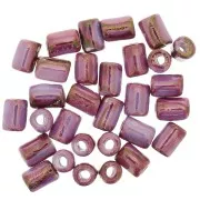 Perline a tubo in ceramica Heishi 7x5 mm - Iridescente marmorizzato fucsia x5
