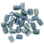 Perline tubo in ceramica stile Heishi 7x5 mm - blu marmorizzato iridescente x5